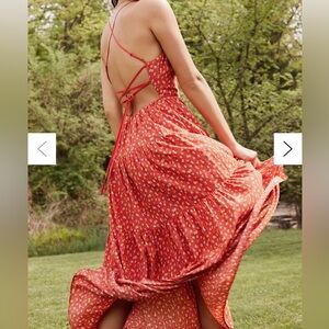 Urban Outfitters Red Floral Backless Maxi Dress